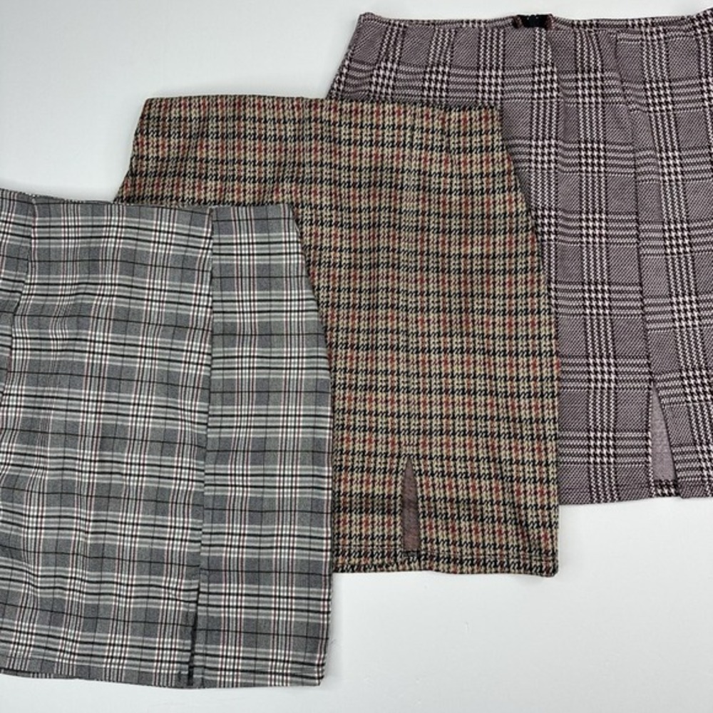Windsor Plaid Mini Skirt Bundle Set‎ of 3 Grey Burgundy Brown Small Medium